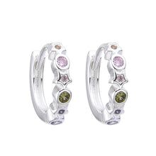 Cargar imagen en el visor de la galería, Argollas Huggies de Estrellas y Punto Luz 14mm en Plata 925