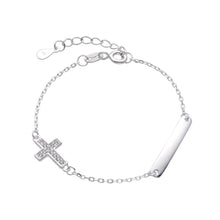 Cargar imagen en el visor de la galería, Pulsera de Cruz con Plaquita para Bebé/Niño en Plata 925