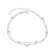 Cargar imagen en el visor de la galería, Pulsera Doble de Bolitas 3mm con Corazón en Plata 925
