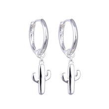 Cargar imagen en el visor de la galería, Argollas Huggies 14mm con Cactus en Plata 925
