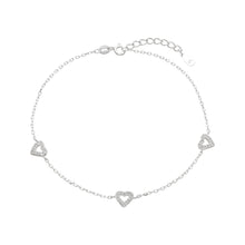Cargar imagen en el visor de la galería, Tobillera de Corazones con Circones en Plata 925
