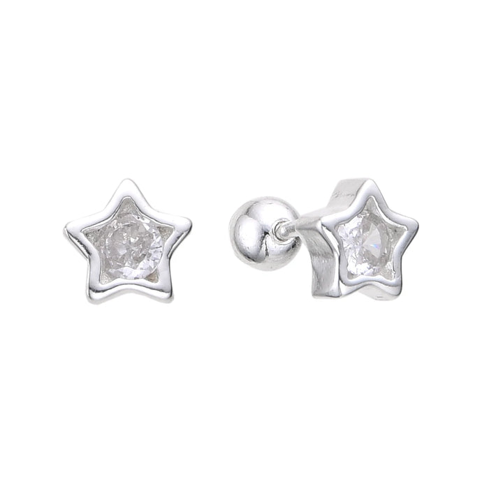 Zarcillos de Rosca de Estrella 6mm en Plata 925