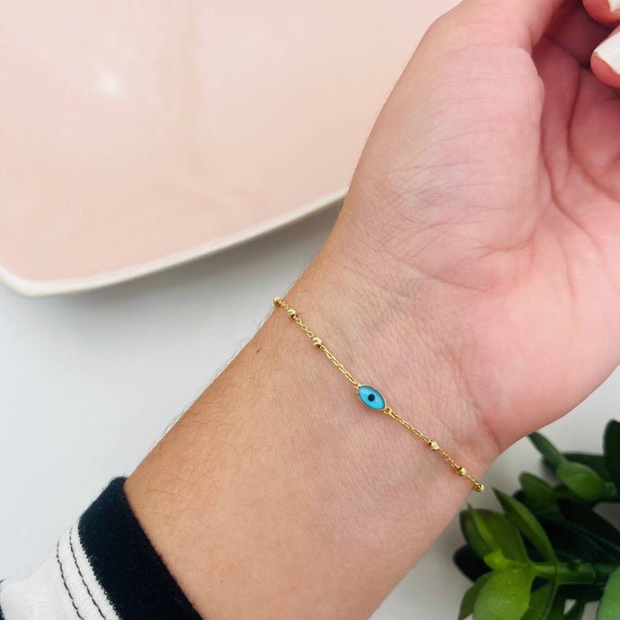 Pulsera de Ojo Turco y mini Balines en Oro 18k