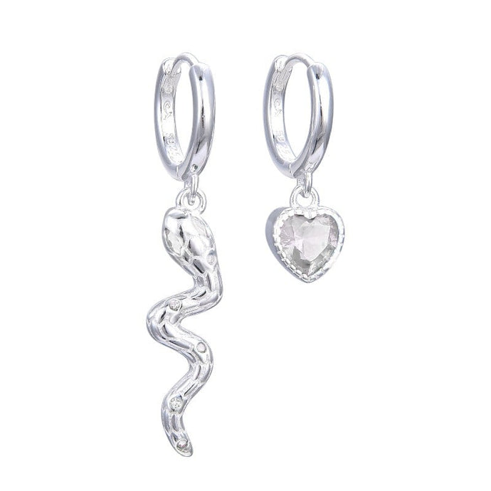 Argollas Huggies 12mm Serpiente y Corazón en Plata 925