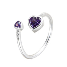 Cargar imagen en el visor de la galería, Anillo Ajustable de Corazones Morado en Plata 925
