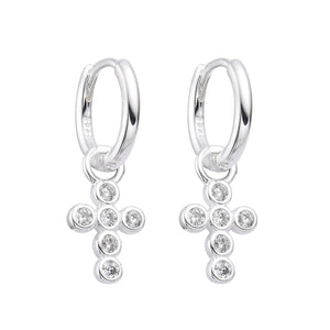 Argollas Huggies 10mm con Cruz en Plata 925
