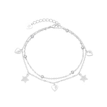 Cargar imagen en el visor de la galería, Pulsera Doble de Corazones y Estrellas en Plata 925
