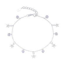 Cargar imagen en el visor de la galería, Tobillera de Estrellas y Punto Luz en Plata 925
