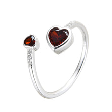Cargar imagen en el visor de la galería, Anillo Ajustable de Corazones Rojo en Plata 925
