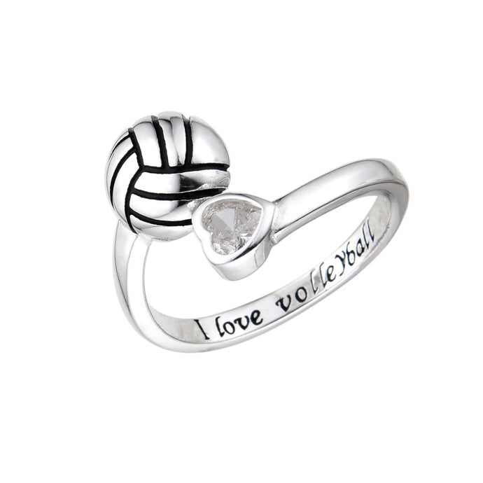 Anillo Ajustable con Pelota de Voleibol en Plata 925