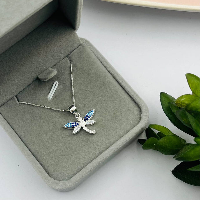 Cadena con Dije De Libélula de Colores en Plata 925
