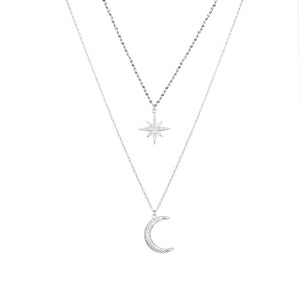Gargantilla Doble de Estrella y Luna en Plata 925