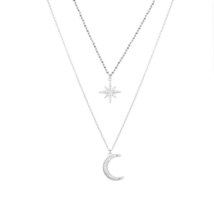Gargantilla Doble de Estrella y Luna en Plata 925
