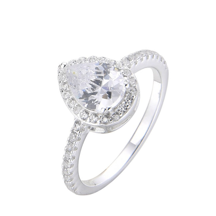 Anillo Solitario de Gota con Circones Plata 925