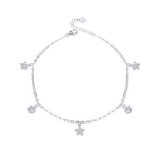 Cargar imagen en el visor de la galería, Tobillera de Flores y Punto Luz en Plata 925
