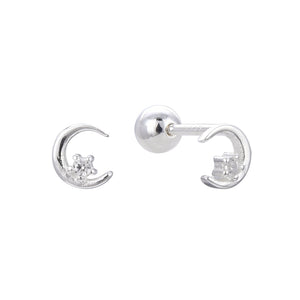 Zarcillos de Rosca Luna y Estrella en Plata 925