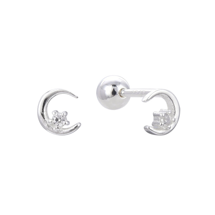 Zarcillos de Rosca Luna y Estrella en Plata 925