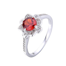 Cargar imagen en el visor de la galería, Anillo de Flor con Circón Rojo en Plata 925
