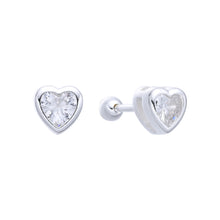 Cargar imagen en el visor de la galería, Zarcillos de Rosca Corazón Punto Luz 4mm en Plata 925
