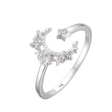 Cargar imagen en el visor de la galería, Anillo Ajustable de Luna con Circones en Plata 925

