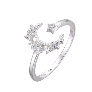 Anillo Ajustable de Luna con Circones en Plata 925