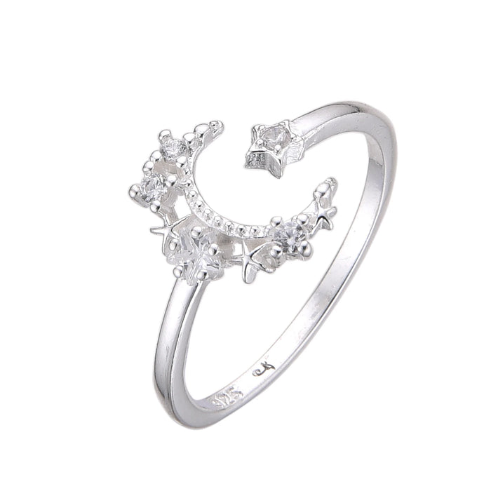 Anillo Ajustable de Luna con Circones en Plata 925
