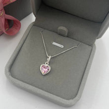 Cargar imagen en el visor de la galería, Cadena con Dije de Corazón Rosado 9x10mm en Plata 925
