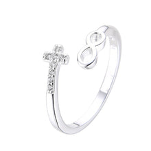 Cargar imagen en el visor de la galería, Anillo Ajustable de Infinito y Cruz en Plata 925
