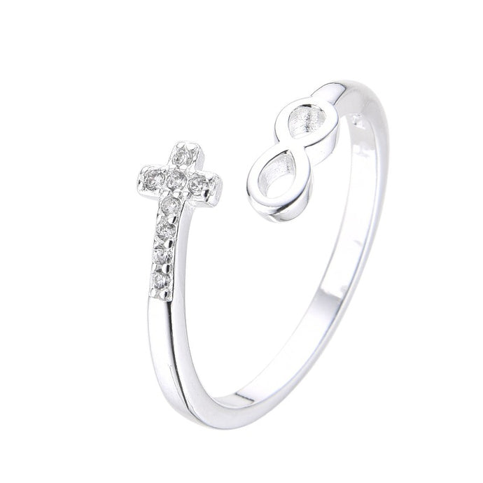 Anillo Ajustable de Infinito y Cruz en Plata 925