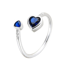 Cargar imagen en el visor de la galería, Anillo Ajustable de Corazón Azul en Plata 925
