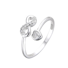 Cargar imagen en el visor de la galería, Anillo Ajustable de Infinito y Corazón en Plata 925
