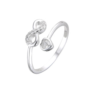 Anillo Ajustable de Infinito y Corazón en Plata 925