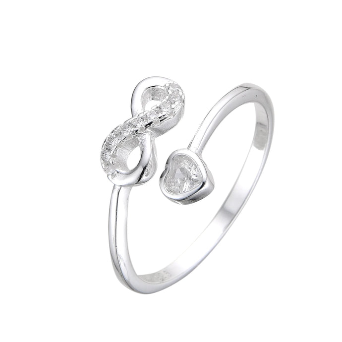 Anillo Ajustable de Infinito y Corazón en Plata 925