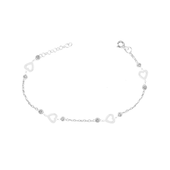 Pulsera de Corazones con Punto Luz en Plata 925