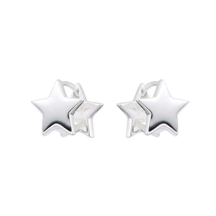 Argollas Huggies de Estrellas 9mm en Plata 925