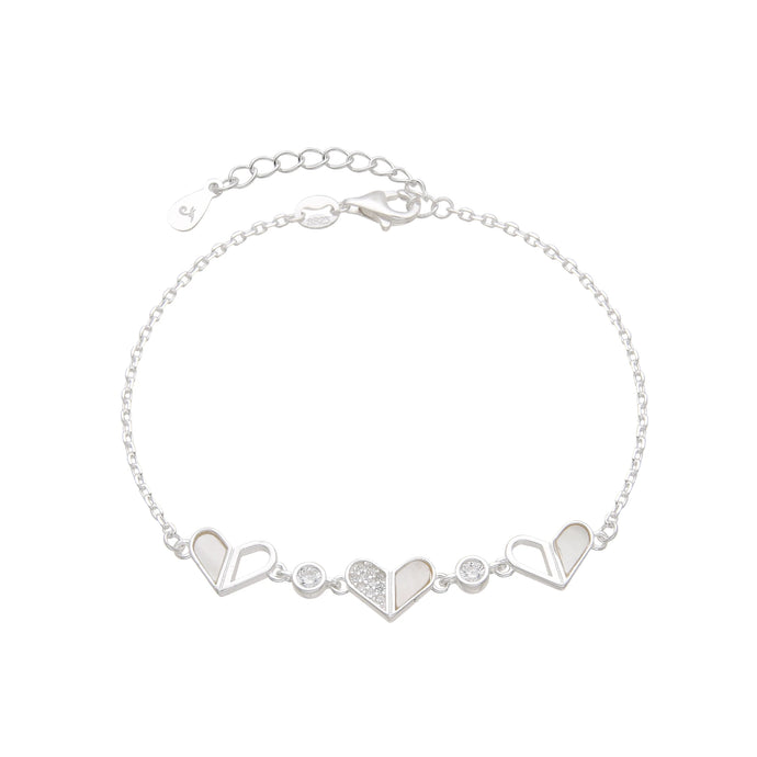 Pulsera de Corazones con Nácar en Plata 925