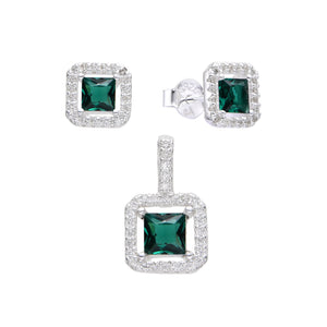 Juego Circón Cuadrado Verde en Plata 925