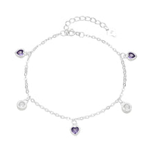 Cargar imagen en el visor de la galería, Pulsera de Corazones Morados en Plata 925
