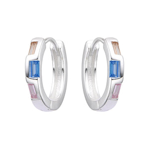 Argollas Huggies de Colores con Baguette 14mm en Plata 925
