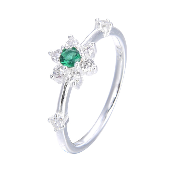 Anillo de Flor con Circón Verde en Plata 925