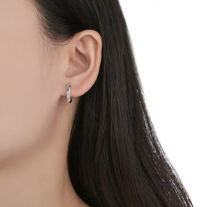 Argollas Huggies de Colores con Baguette 14mm en Plata 925