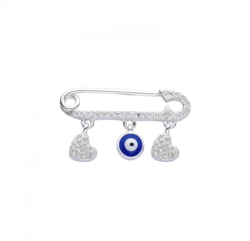 Imperdible para bebé Ojo Turco y Corazones Plata 925