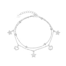 Cargar imagen en el visor de la galería, Pulsera Doble de Corazones y Estrellas en Plata 925
