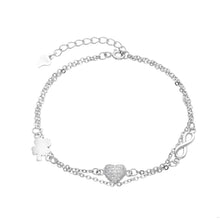 Cargar imagen en el visor de la galería, Pulsera Doble con Corazón Trebol e Infinito en Plata 925
