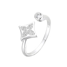 Cargar imagen en el visor de la galería, Anillo Ajustable de Flor y Punto Luz LV en Plata 925
