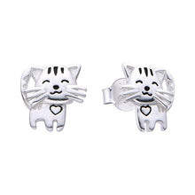 Cargar imagen en el visor de la galería, Zarcillos Gatito con Corazón en Plata 925
