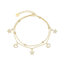 Cargar imagen en el visor de la galería, Pulsera Doble de Corazones y Estrellas en Plata 925
