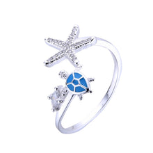 Cargar imagen en el visor de la galería, Anillo Ajustable de Tortuga y Estrella de Mar en Plata 925
