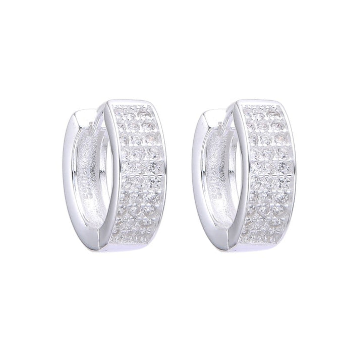 Argollas Huggies Doble Circon 14mm en Plata 925