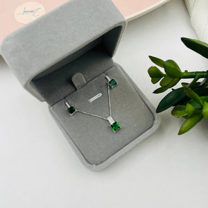 Juego Punto Luz Cuadrado Verde en Plata 925